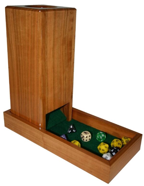 A wooden stand with a green mat and several balls.